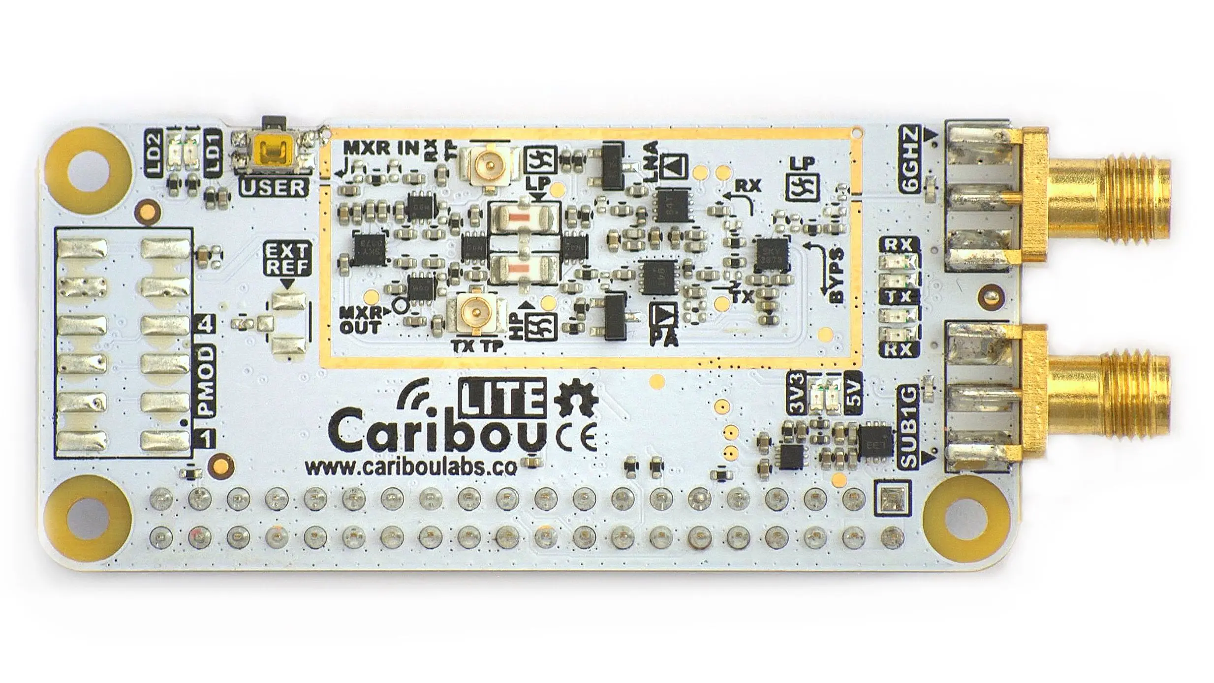 CaribouLite RPi HAT W pełni dwukanałowy SDR z odkrytymi źródłami SDR Raspberry Pi HAT z zakresem strojenia do 6 GHz