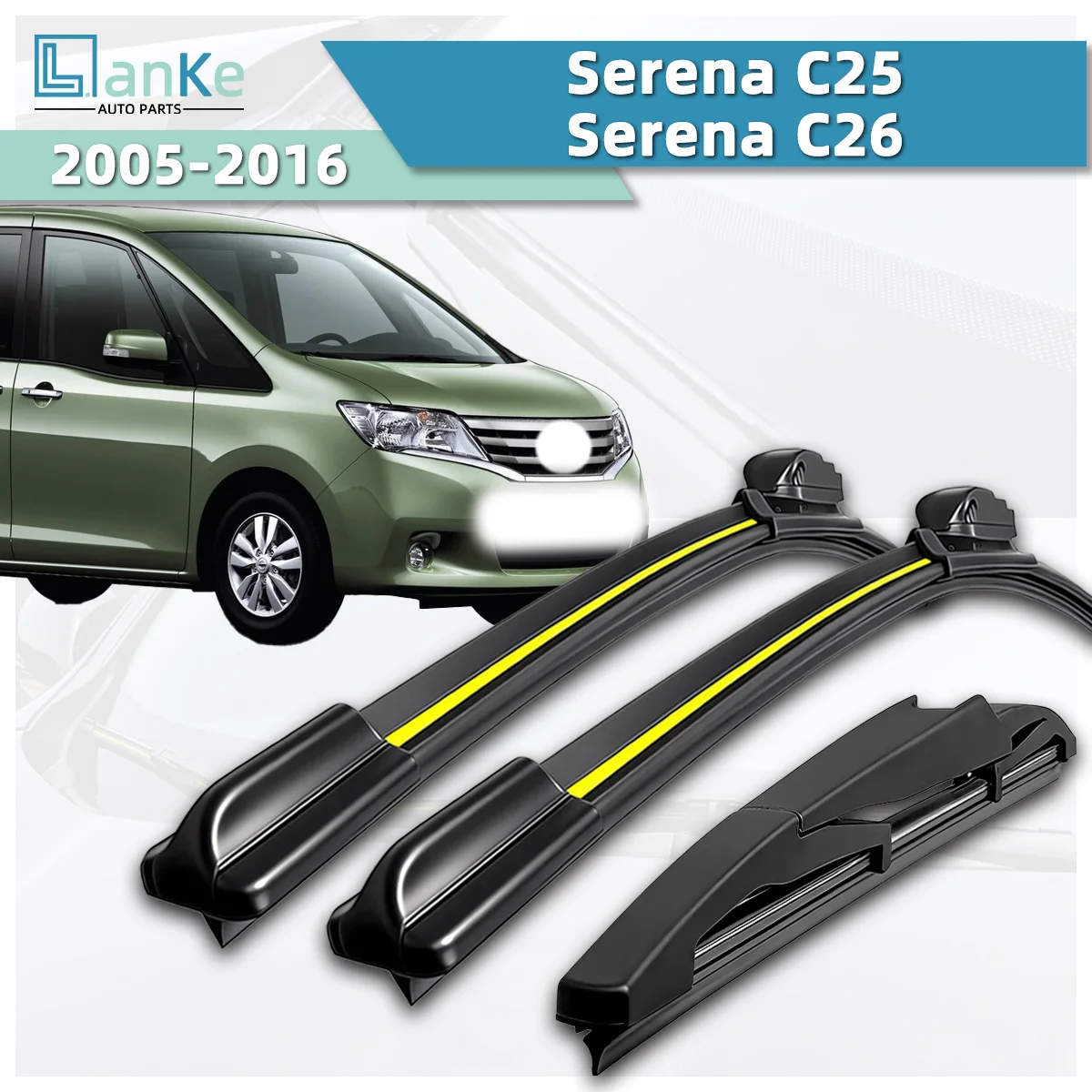 

Lanke Wiper Fit For Nissan Serena C25/ Serena C26 (2005-2016) Natural Rubber Strip Boneless Silence Car Windshield Wiper Blade