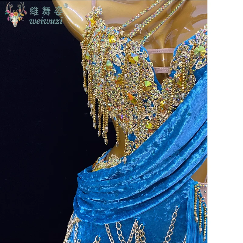 Vestito da performance di danza latina Donna Abito da competizione Tango ChaCha Samba di fascia alta personalizzato Senior AB Stones Nappa
