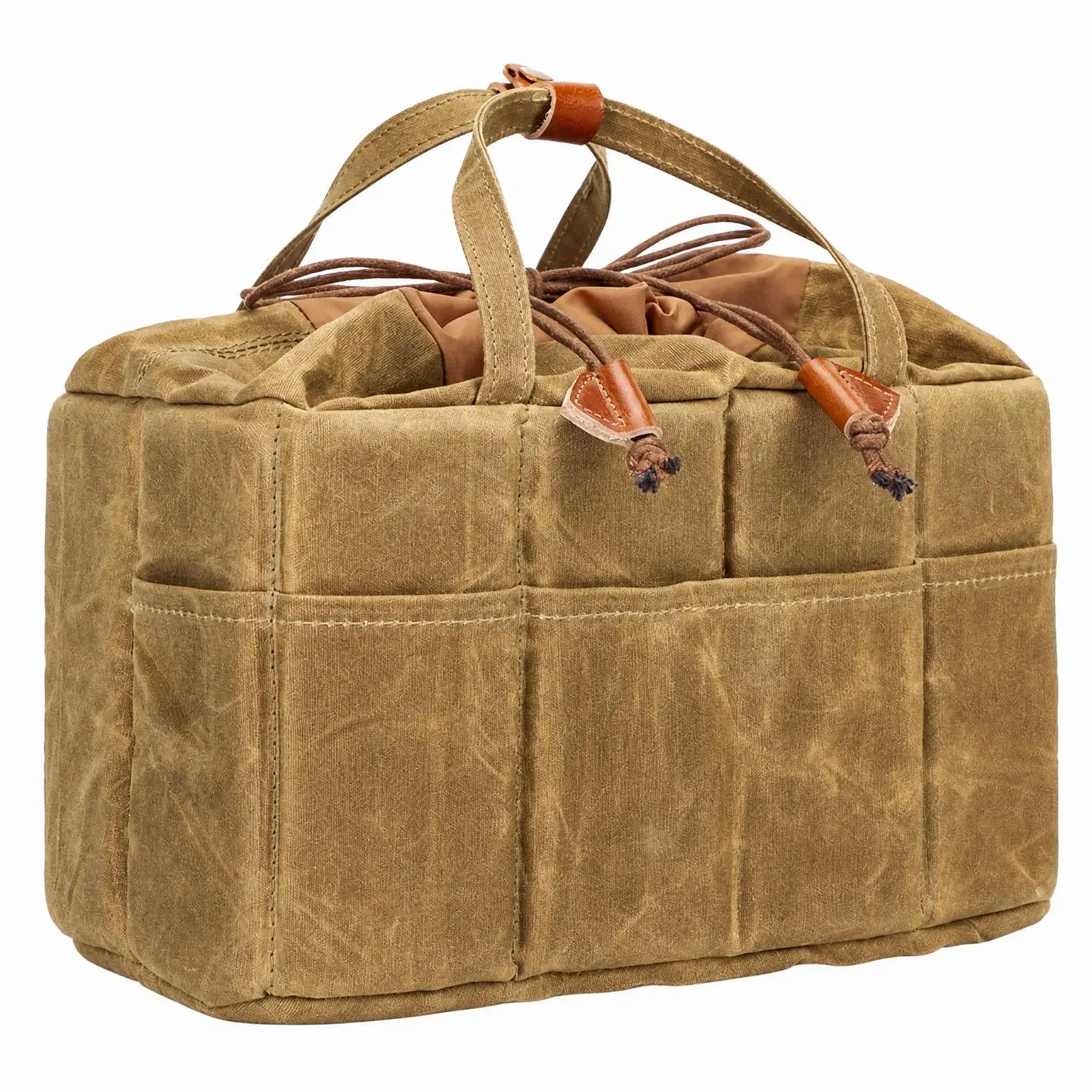 Canvas Camera Insert Case Padded Divider Organizer Waterproof DSLR Bag with Leather Handles for Photographer Travel Gear