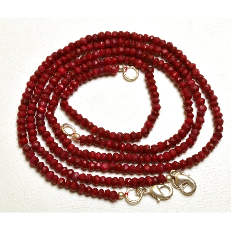 64 CT. 16inch GENUINE Red Ruby Rondelle Faceted Necklace Beads 3 TO 4 MM