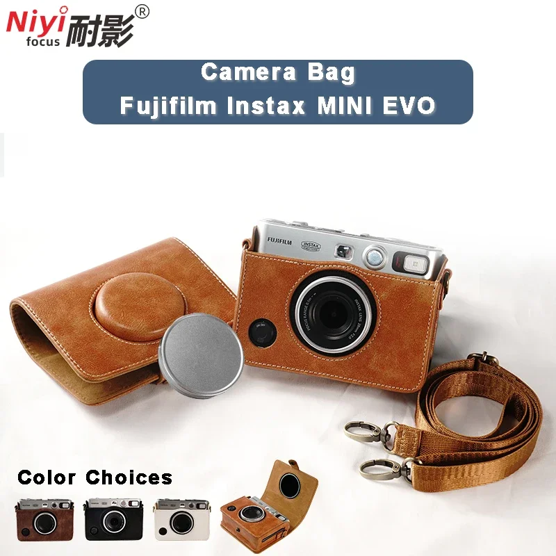 Camera Case for Fujifilm Instax MINI EVO Camera with EVO Lens Cap Protection Camera Storage Bag Pouch Protector PU Leather Retro