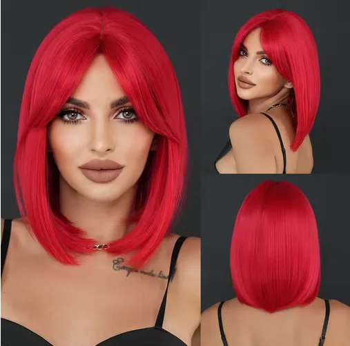 

Halloween Cosplay Wig Long Straight Red Wig for Women Daily Party High Density Synthetic Middle Part Hair Wig with Bangs