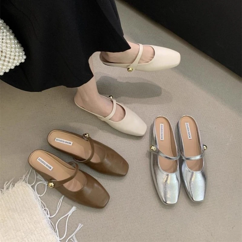 

Women PU Flat Slippers Casual Solid Color Non Slip Rubber Sole Lightweight Daily Indoor Outdoor Elegant Comfort Basic Trend