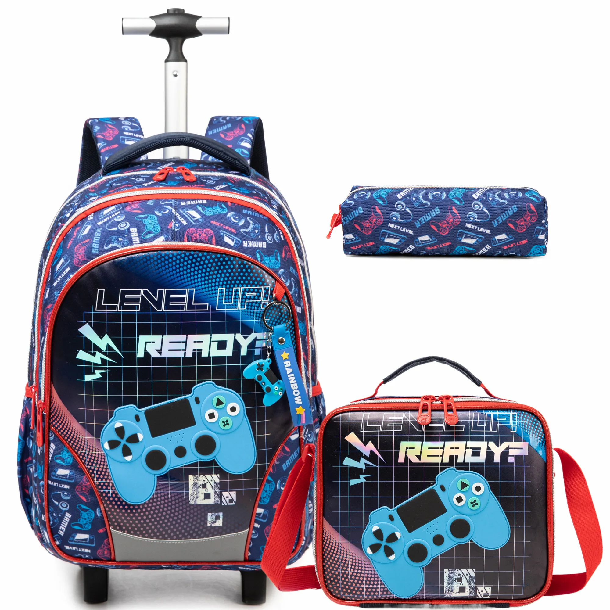 

3PCS Rolling Backpack for Boys Girls Back to School Bags with Wheels Kids Rolling Backpack Set for Elementary Carry on Luggage