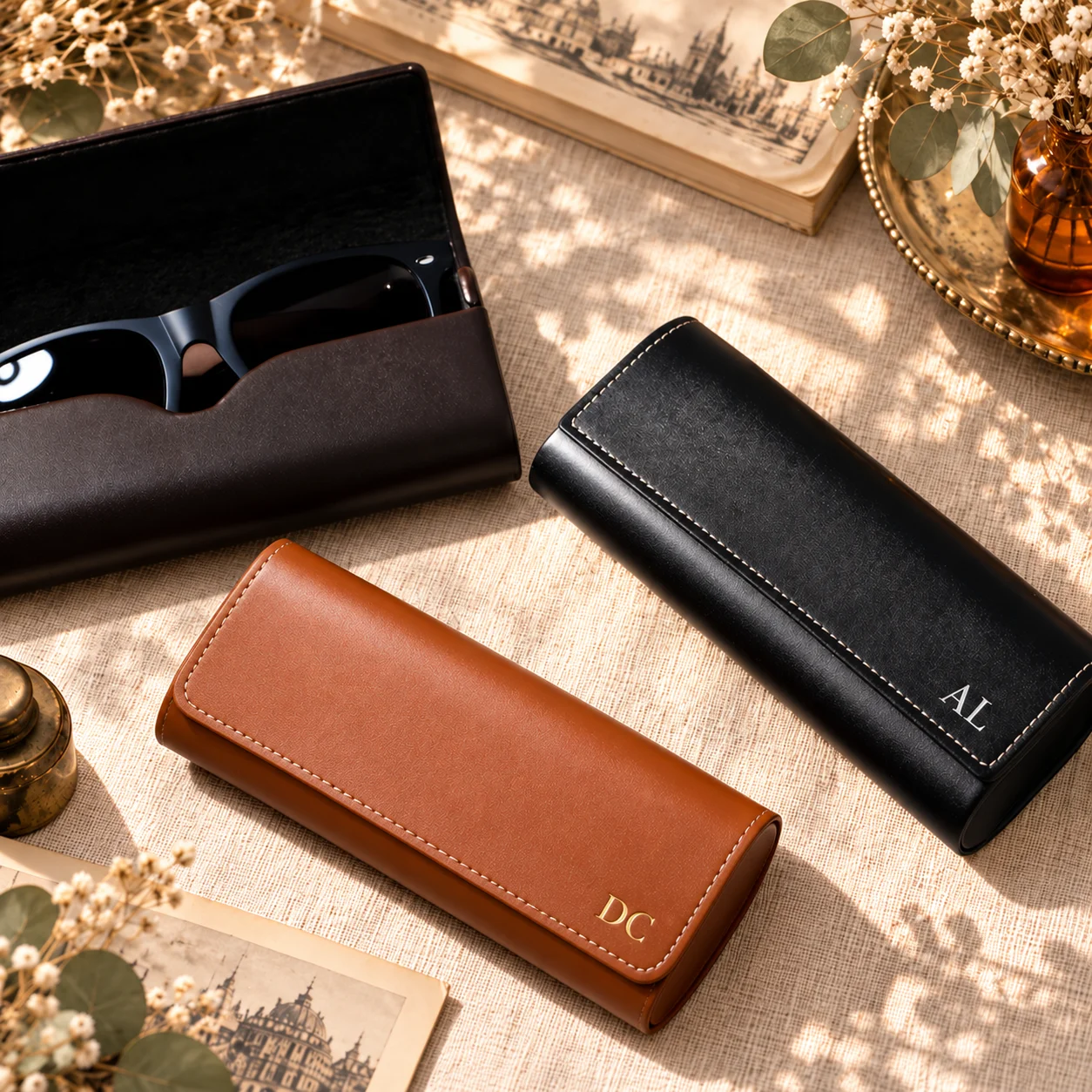 Vintage Custom Initials Eyeglass Case, Durable Protective Sunglasses Storage Box, Handy Storage Accessory for Travel Essentials