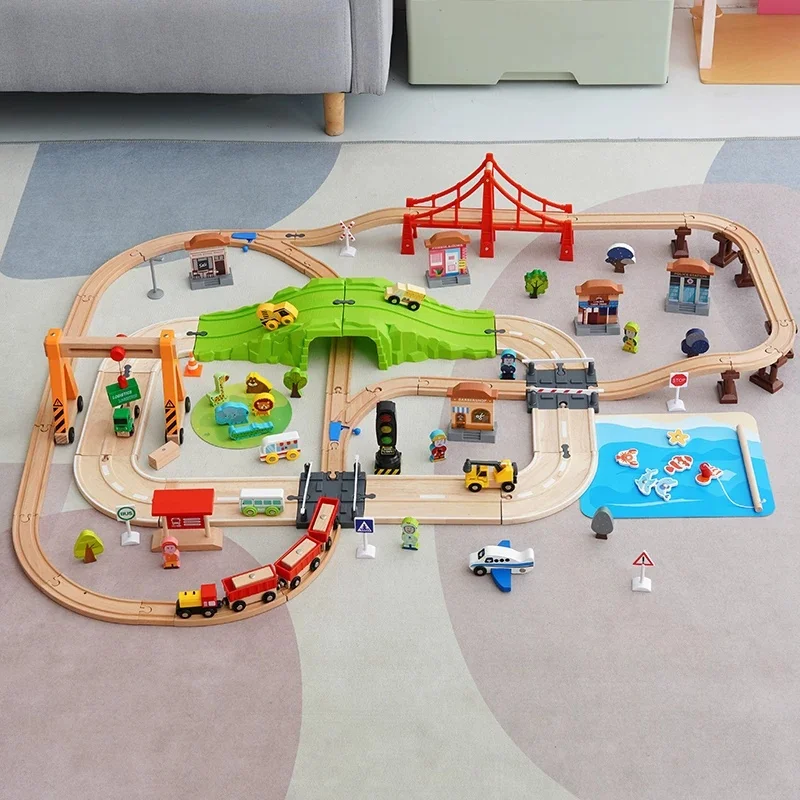 Wooden Track Set Railway Toys Wood Track Expansion Package Train Track Accessories fit for All Brand Wood Tracks Educational Toy