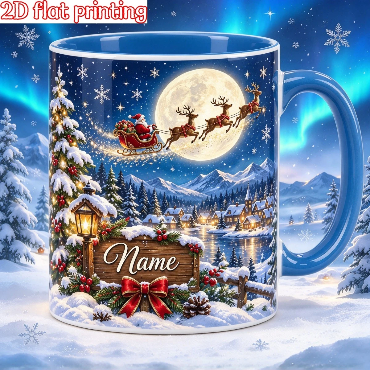 2D 1pc 11oz Custom Name Santa Reindeer Christmas Ceramic Mug, Holiday Gift for Friends, Tea Cup Hand Wash Only, Microwave Safe