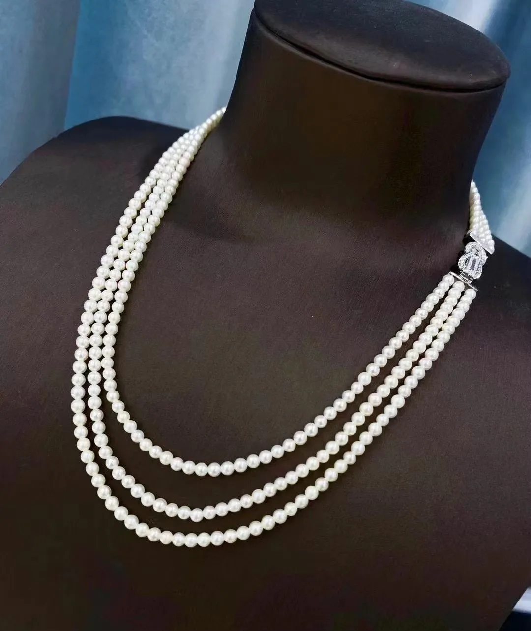 3 rows/necklace AAA 6-7 mm natural South Sea white pearl necklace 16 