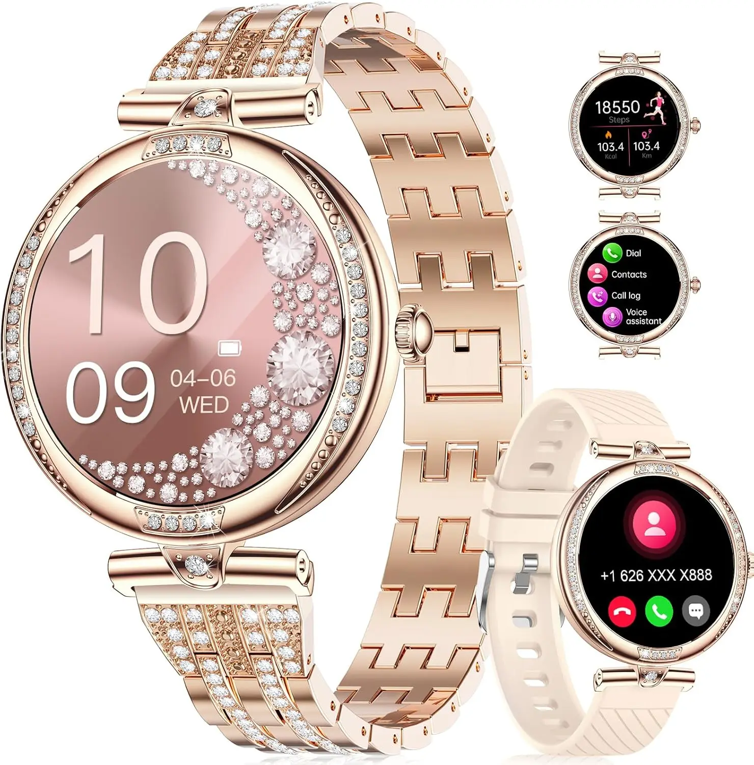 

Smart Watch for Women with AMOLED Display, Bluetooth Call, Health Monitor, IP68 Waterproof, 111 Sport Modes, Gold