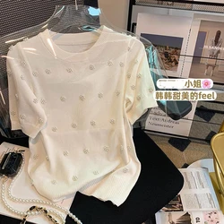 Short-sleeve T-shirts Women Leisure Sweet Knitwear Students Streetwear Designed Chic Ins Cozy Elegant Y2k Tops Harajuku Crop Top