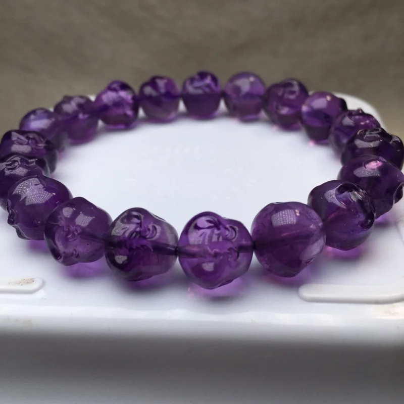 Natural Amethyst Head Men and Women Same Style Smiling Buddha Bracelet Factory Direct Batch