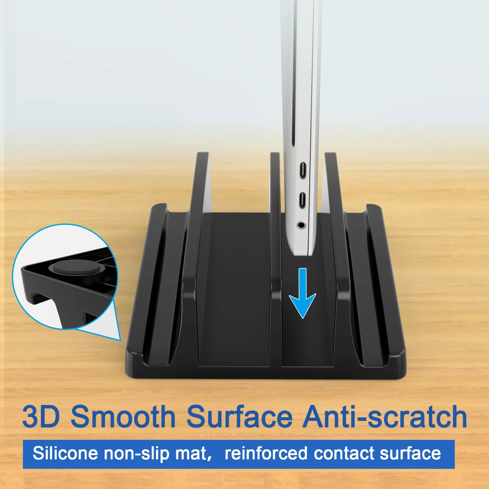 Vertical Laptop Stand for Desk,Dual Slots Plastic Laptop Holder with Space Saving Design,Laptop Stand Supports MacBook