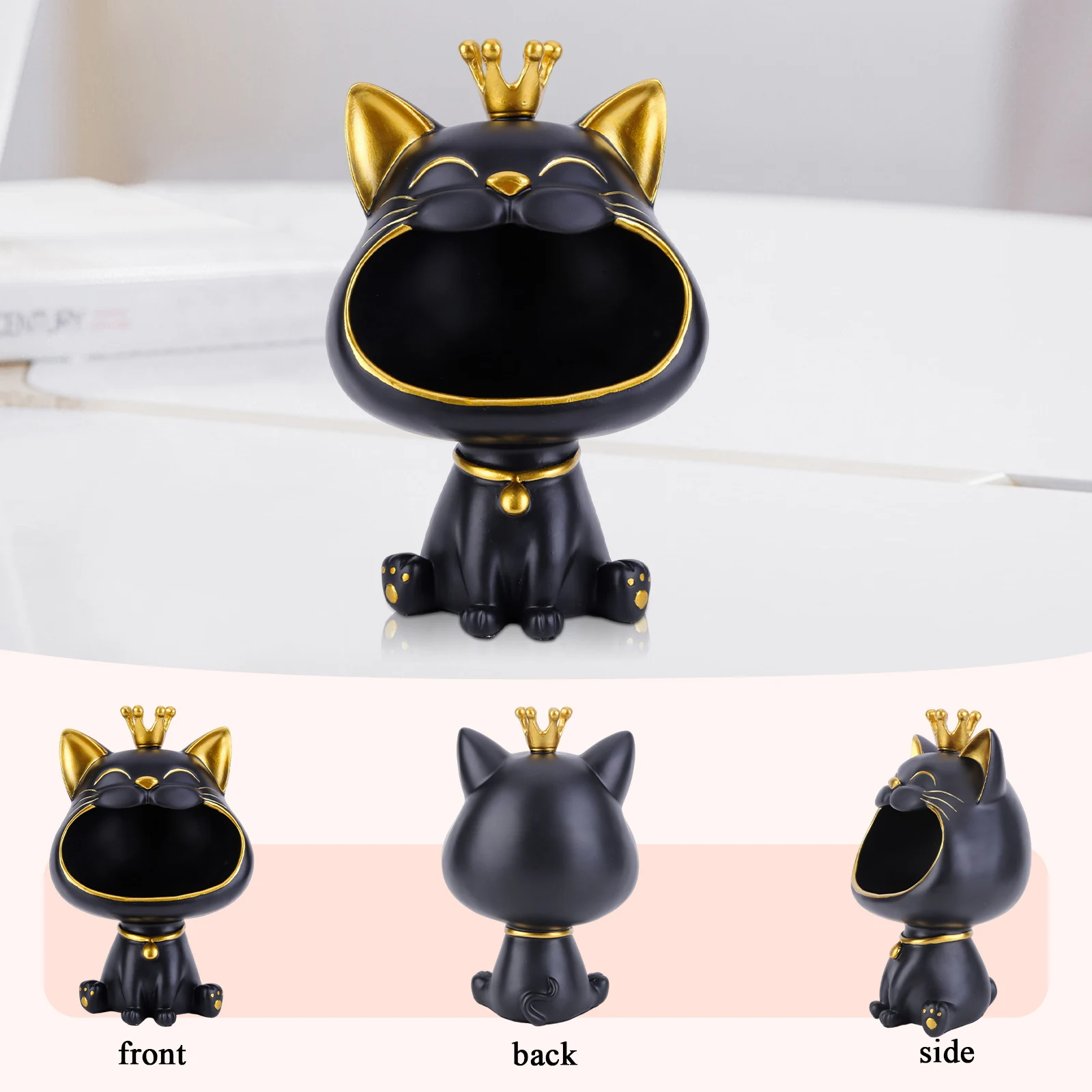 Statue de chat porte-bonheur en résine, décoration, grosses boces, boîte à clés créative pour chat riant, boîte de rangement de bureau mignonne