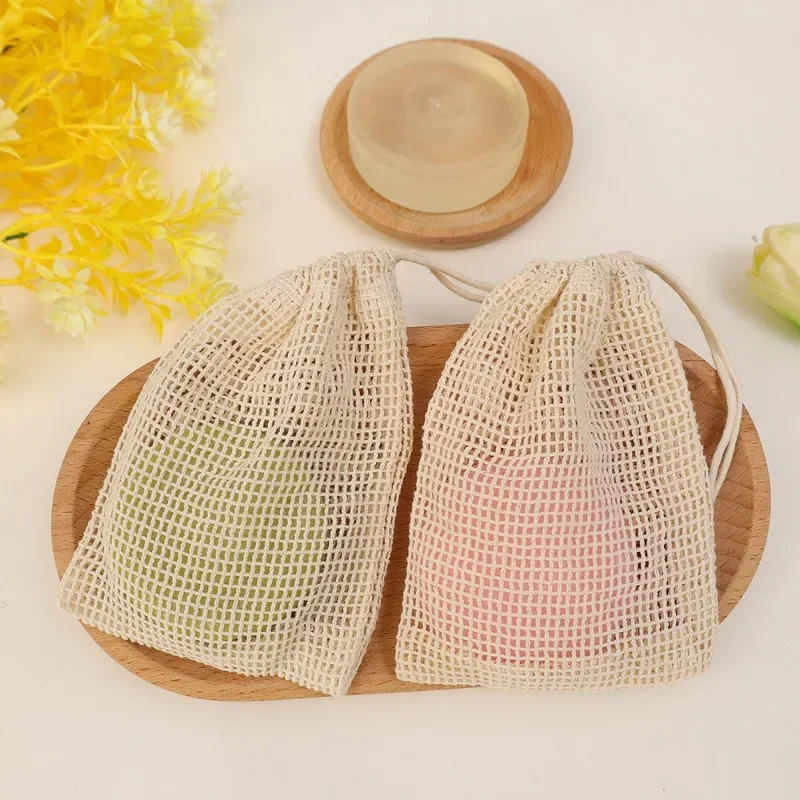 1/10Pcs Soap Foaming Net Mesh Bag Cotton Linen Soap Net Bag with Drawstring Hangable Shower Soap Bags Shower Cleaning Tools