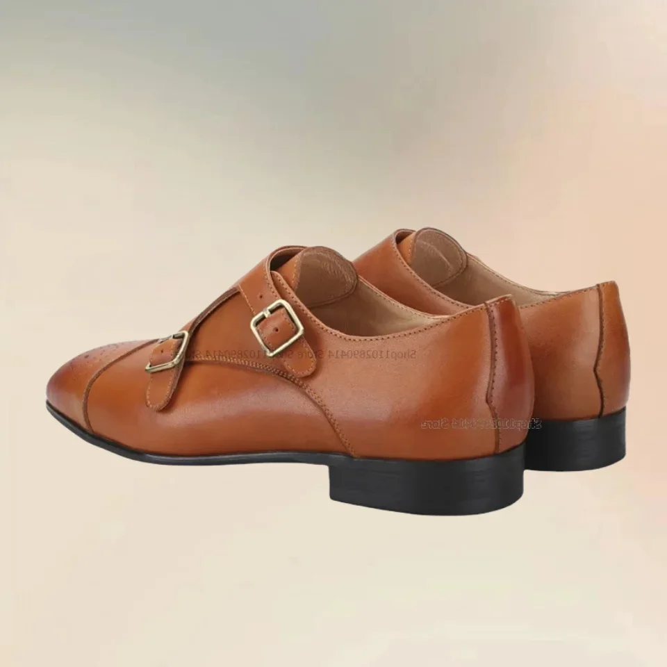 البني حزام السحابة ديكور تنفس حذاء رجالي موضة الراحة الانزلاق على الرجال حذاء كاجوال رواية الحرفية حفلة الرجال فستان أحذية #4