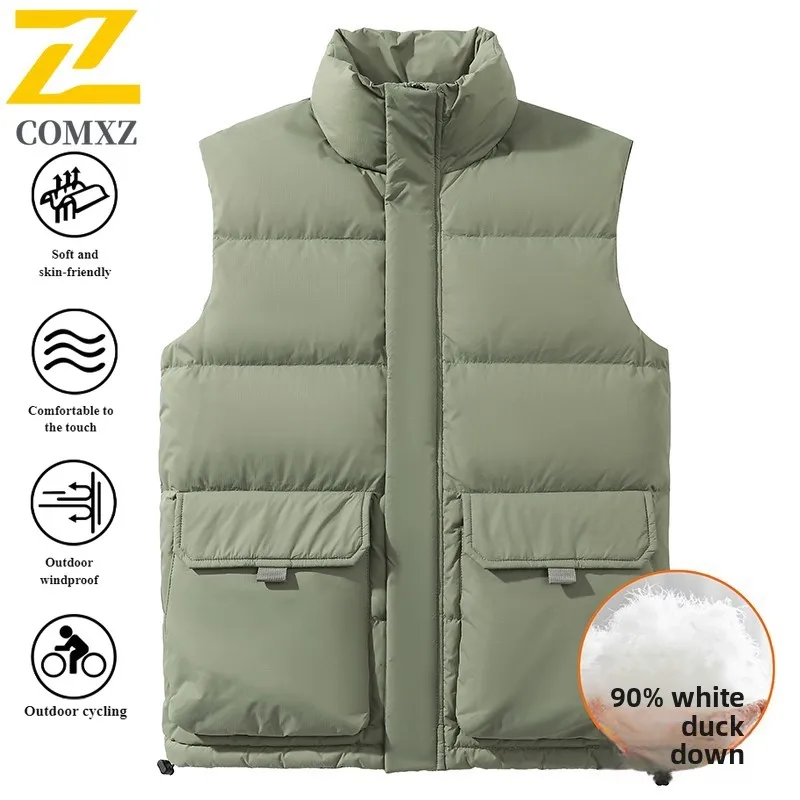 Mens Workwear Down Vest Spring Autumn American Style Quilted Sleeveless Jacket Thermal Padded Outdoor Leisure Sports Waistcoat
