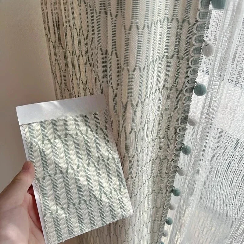 French Cream Lake Blue Blackout Curtains for Living Room Bedroom Dining Jacquard Customized Children's Room Custom White Tulle