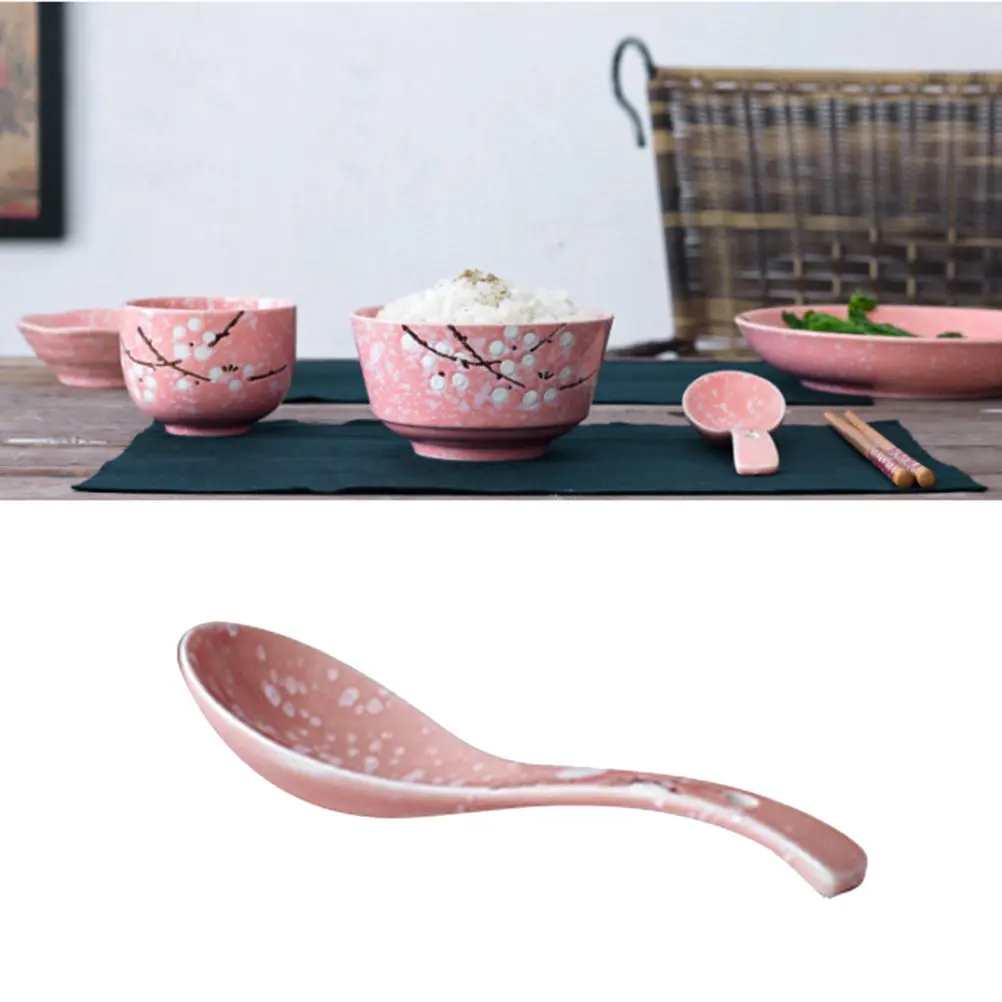 Cuchara de Cerámica Pintada a Mano con Diseño Japonés para Sopa, Ramen, Udon, Wonton, Tong Sui, Postre, Cereal y Papilla