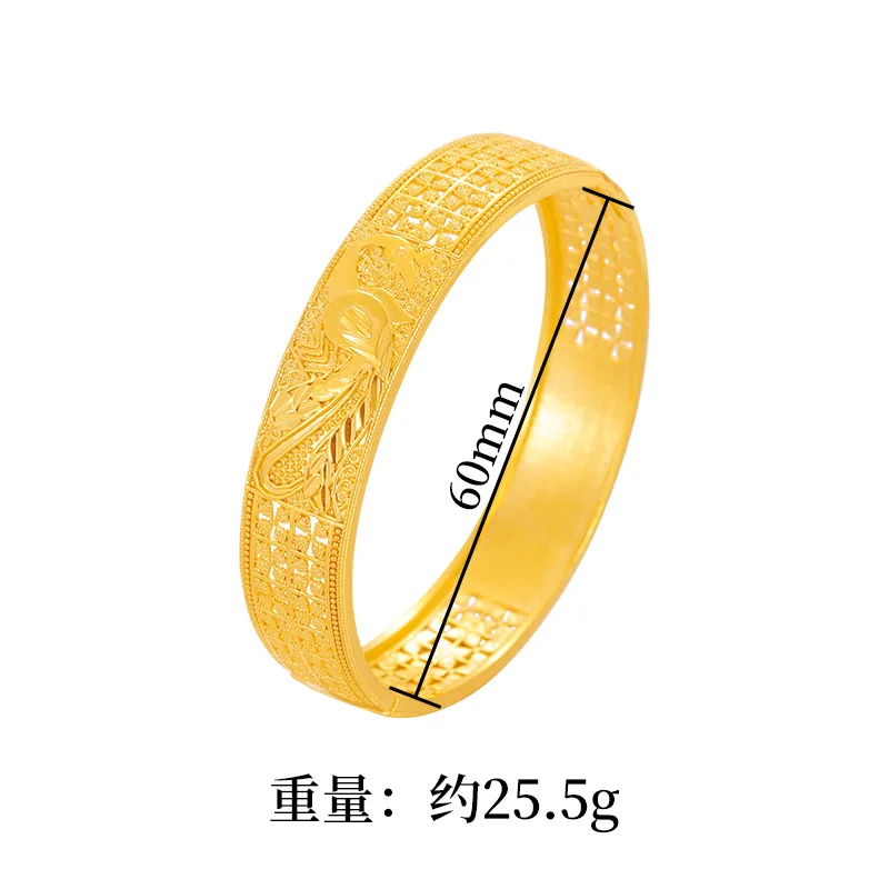

Women's 24K Gold Ancient-Style Peacock-Patterned Bracelet, AU999 | Crackle-texture eye with turquoise-inlaid.