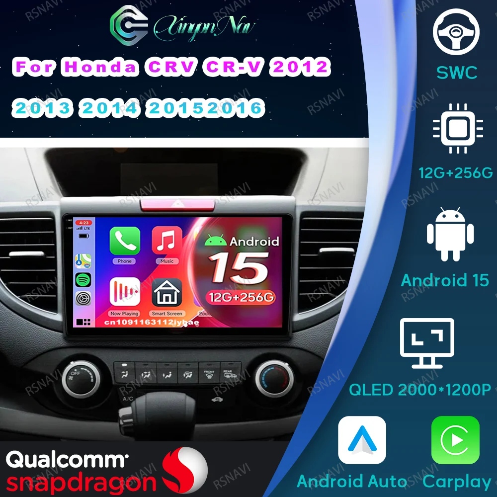 Rádio do carro de android 15 para honda crv CR-V 2012 -2016 qualcomm cobre assentos de carro sem 2din 360 câmera viedo player wifi + 4g golf 6 rds