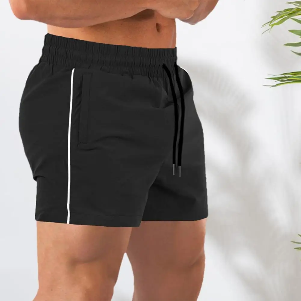 Sporty Men Shorts with Waist Drawstring Quick-drying Men's Sport Fitness Shorts with Elastic Drawstring Waist Zipper for Running