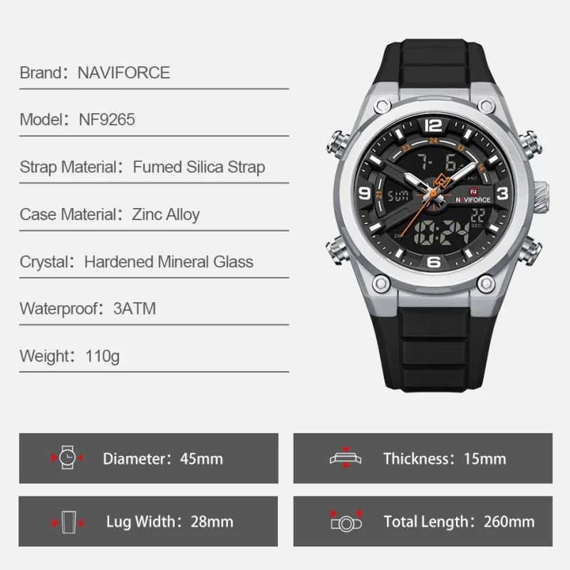 NAVIFORCE Men's Watch Dual Display Day Of The Week Waterproof Luminous Silicone Strap Business Fashion Men's Watch Package Gifts view 4