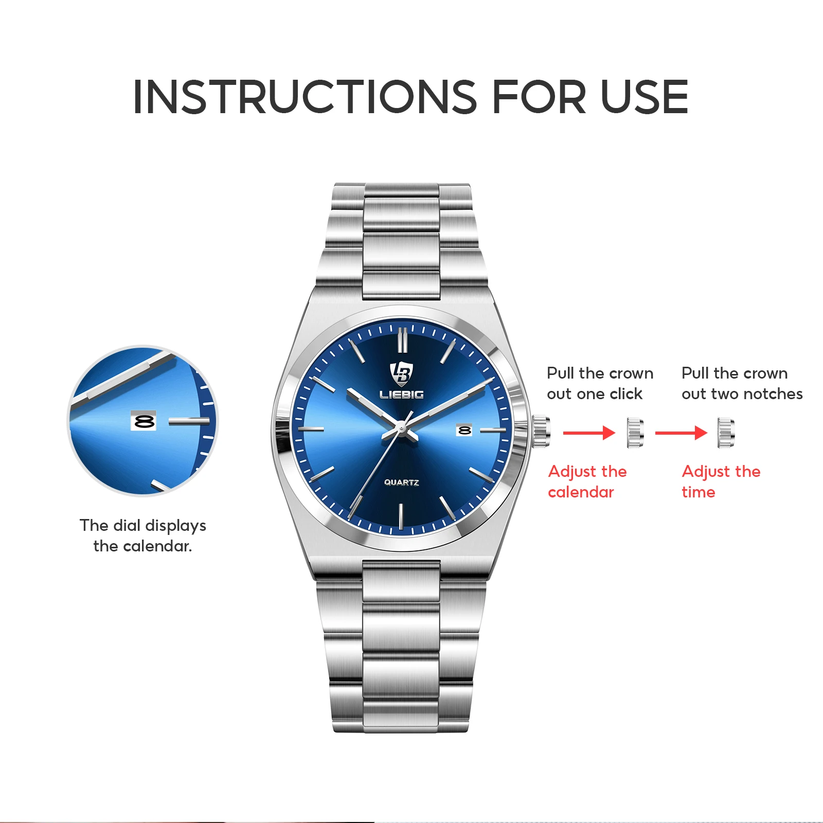 LIEBIG Quartz Watches Fashion Time Watch Waterproof Wristwatches For Men Women Clock Luxury Movement Reloj Hombre