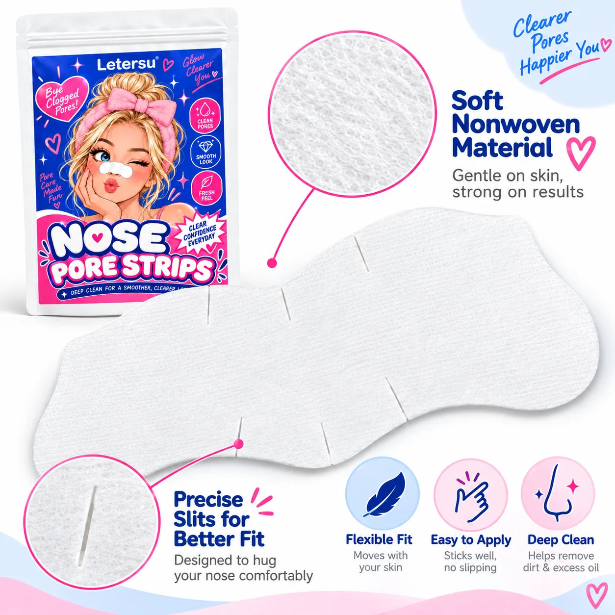 10PCS White Nose Pore Strips, Deep Cleansing Nose Patches, Fresh Feel Easy Apply Soft Fit Daily Nose Care for Men Women