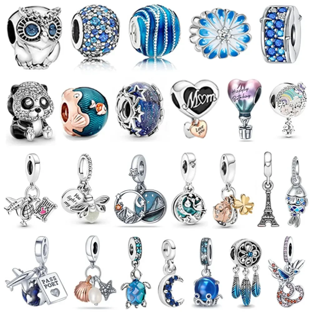 Charms de luciérnaga de Plata de Ley 925, globo aerostático de mal de ojo, azul, para pulsera Pandora Original, fabricación de joyas DIY, regalo