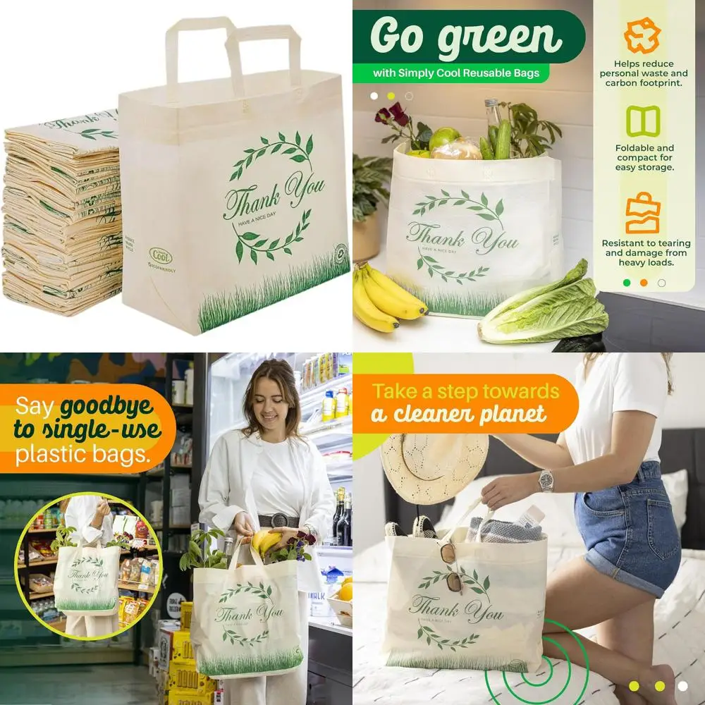 

Eco-Friendly Large Reusable Grocery Bags - 50 Pack, 14.5x14x6.6, Durable and Recyclable, Say Thank You and Have a Nice Day
