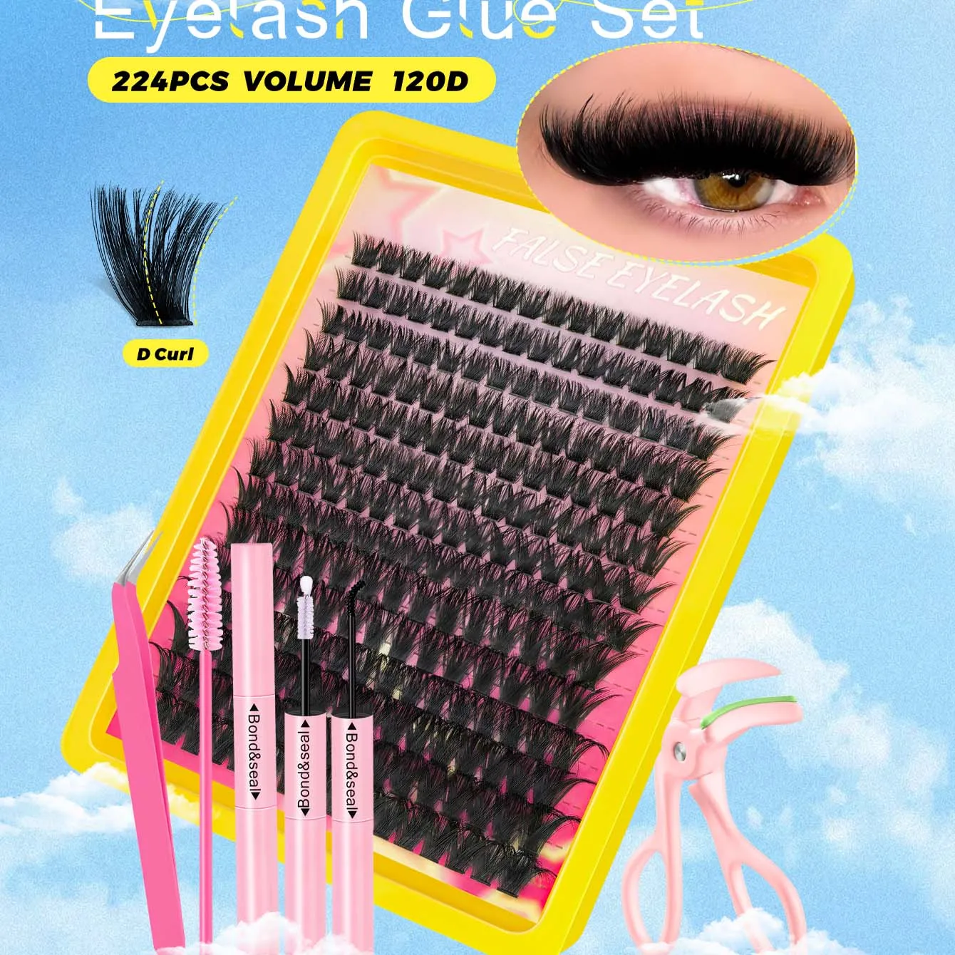 224PCS-12D with adhesive, tweezers, brush, eyelash curler, voluminous style 8-18cm, multiple lengths available. Perfect for Chri