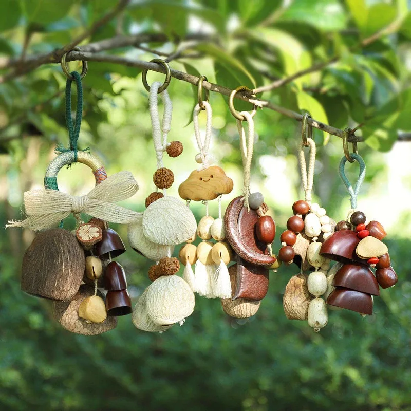 1PCS Natural Handmade Nut Shell Hanging Bell Seed Sound Healing Hand Rattle Bell Fill Wish Fruit Bag Ornaments Yunnan Gift