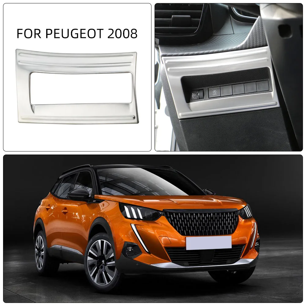LHD Matte Silber Auto Scheinwerfer Bedienfeld Abdeckung Aufkleber für Peugeot E2008 Neue 2008 Jahr 2020 2021 2022 2023 2024 Auto Acc.