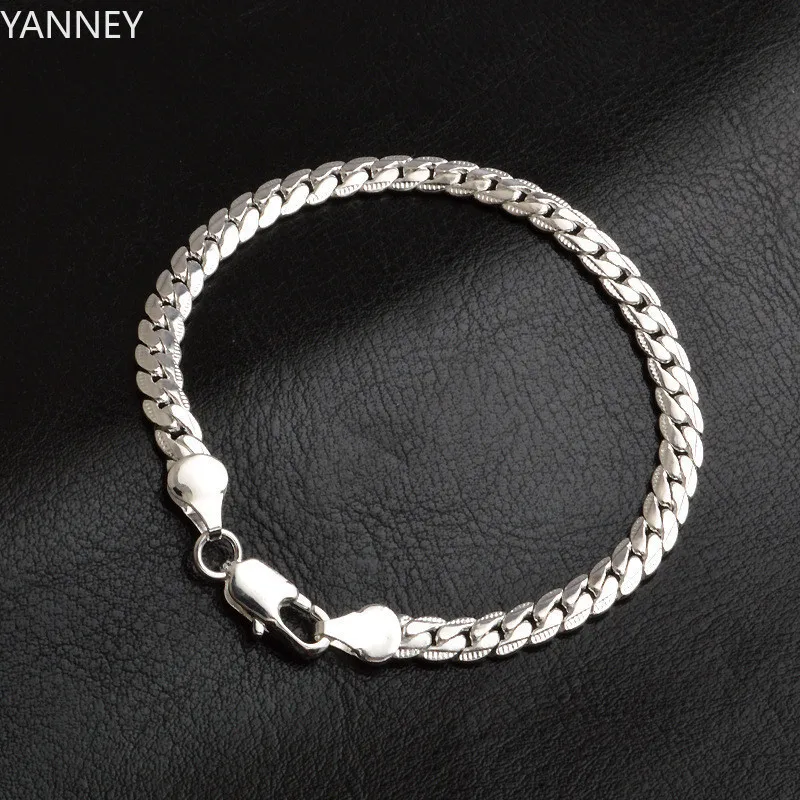 

Nice 925 Sterling Silver 6mm Side Chain Bracelets For Woman Men Fashion Wedding Engagement Jewelry Gift Charm