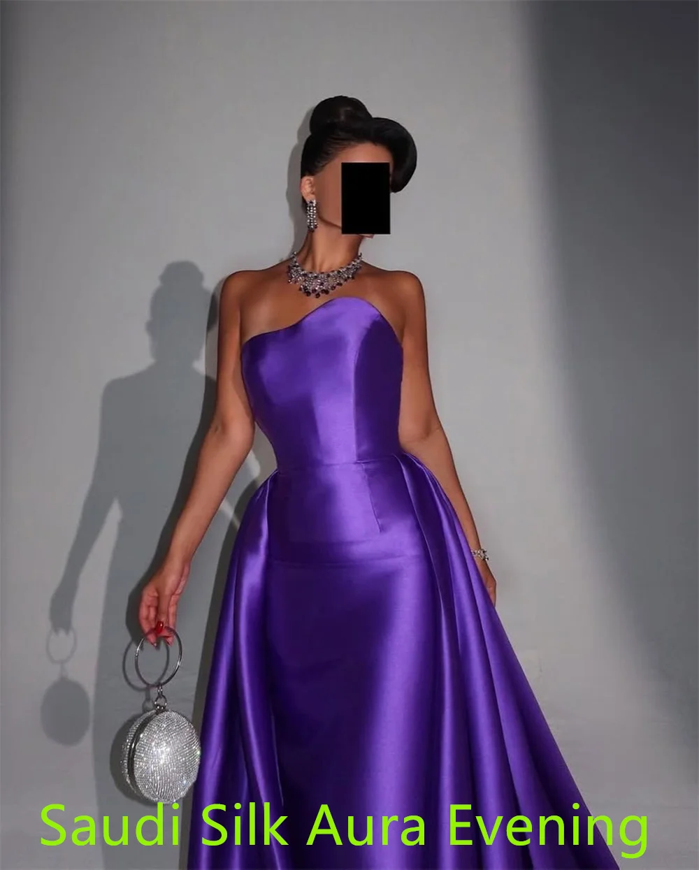 فستان أنيق مخصص من الساتان الأرجواني لحفلات العودة للوطن كلاسيكي بدون حمالات ذيل حورية البحر بسحاب خلفي مخصص رداء السهرة #5