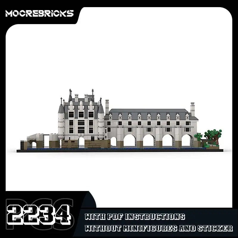 MOC-118889 Chenonceau Kasteel Klassieke Bouwstenen DIY Handgemaakte Assemblage Architectuur Model Bricks Speelgoed Jongens Verjaardagscadeautjes