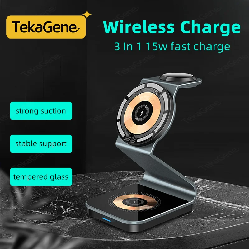 

3 In 1 15W Magnetic Wireless Fast Charger File For Apple iPhone 15 14 13 12 Pro Max AirPods iWatch Charging Holder