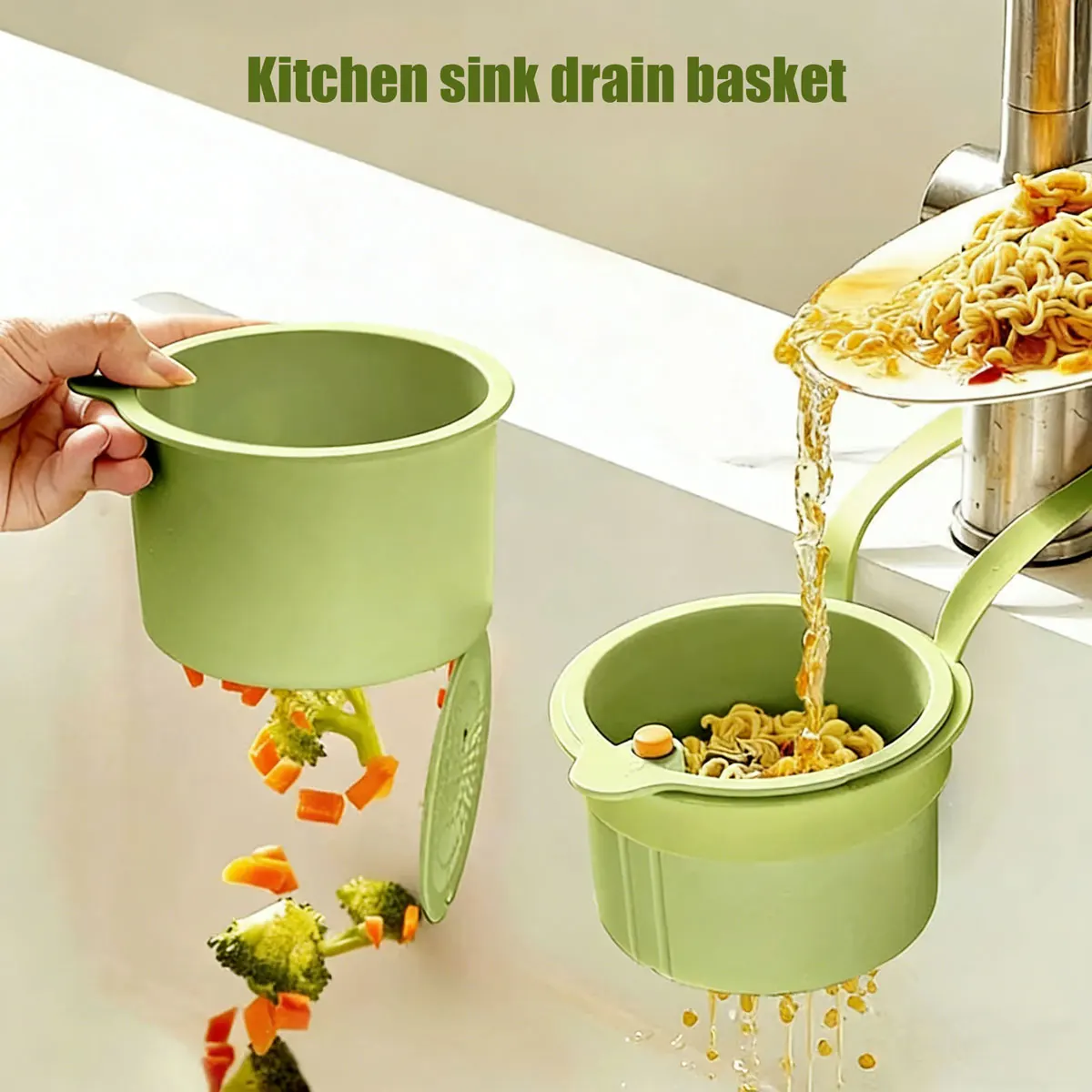 Sink Drain Basket Hanging Kitchen Food Residue Filter One Click Cleaning Residue Kitchen Drain Basket
