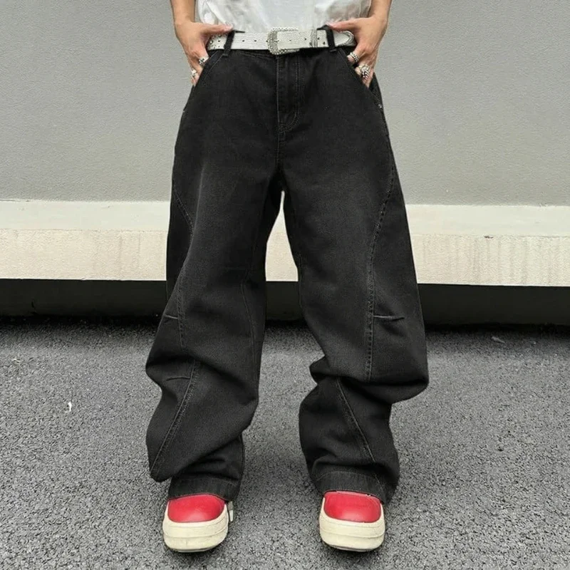 Four Seasons New Men Y2K Hip Hop Baggy Jeans Retro Irregular Splicing Pants Wide Leg Loose Casual Denim Trousers Multi Colors