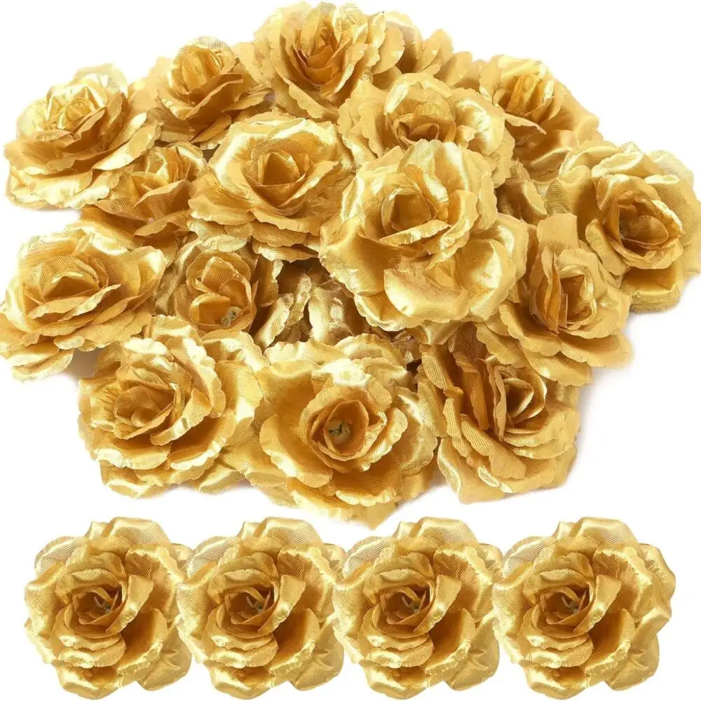 25pcs Artificial Gold Roses Flowers Beautiful Blossom Silk Rose Flower Faux Silk Rose Bouquets for Wedding Party Supplies