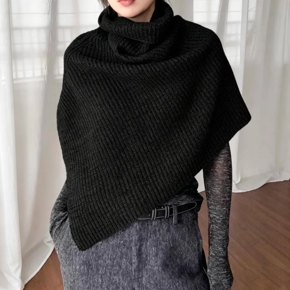 Thick Knit High Collar Scarf High Collar Split Design Shawl Cape Wrap Pullover Style Layer Up Split Design Poncho Daily Outfit