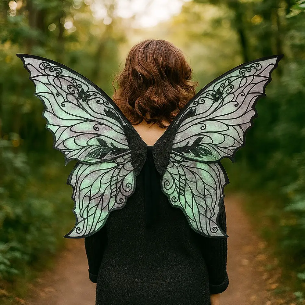 

Colorful Butterfly Fairy Wings Sparkling Organza Gradient Sheer Elf Wings Costume Handmade Elastic Shoulder Straps