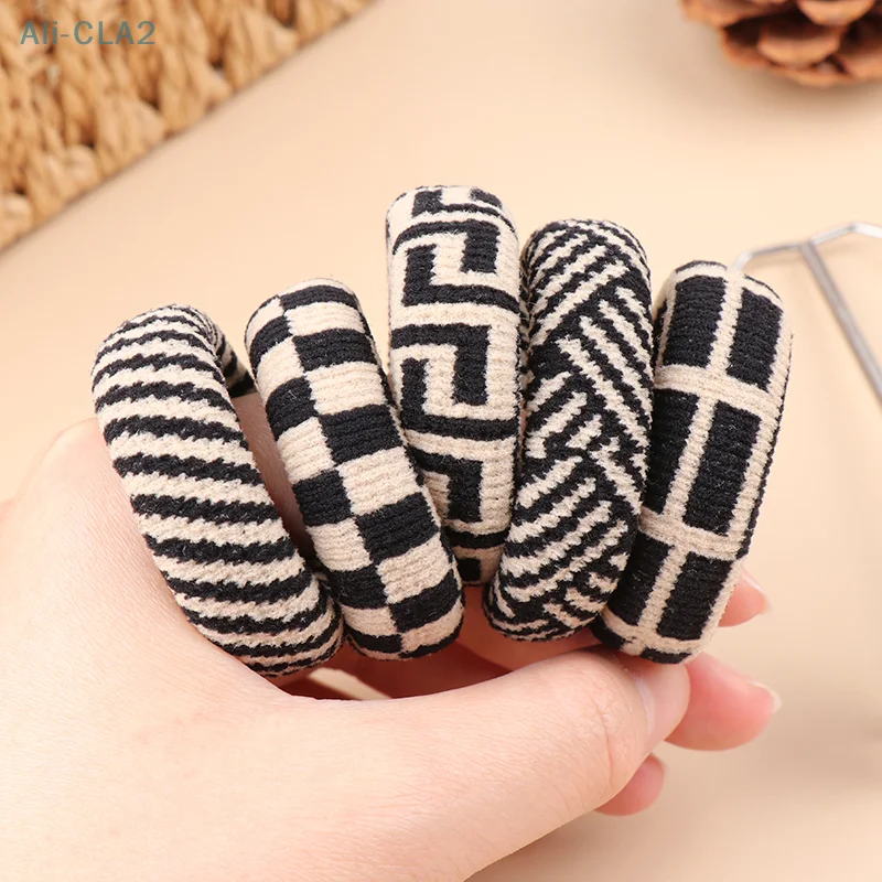 5pcs Apanese Korean Black And White Check Scrunchie Simple All-in-one High Elastic Non-trace Large Colon Scrunchie Headband Rope