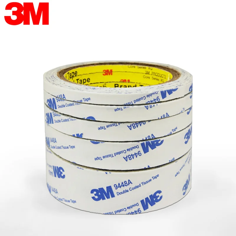 شريط لاصق على الوجهين 3M 9448A - رفيع للغاية، عالي الالتصاق، تثبيت يدوي الصنع، شريط أبيض بدون خياطة