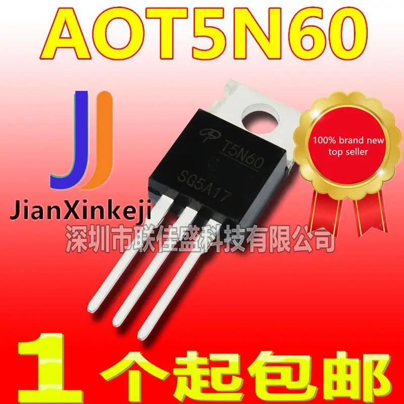 10Pcs 100% Original New In สต็อก AOT5N60 Field Effect MOS N Channel 600V 5A TO-220 AOT5N60