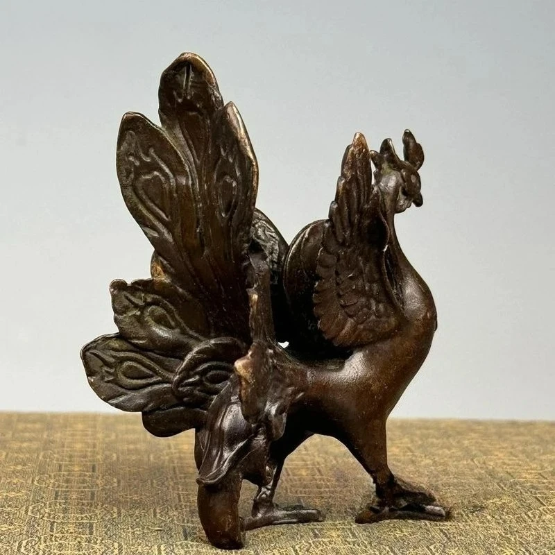 Antique Copper Phoenix Statue Hand-carved Rui Beast Sculpture Feng Shui Wealth Attracting Ornament Living Room Decorations