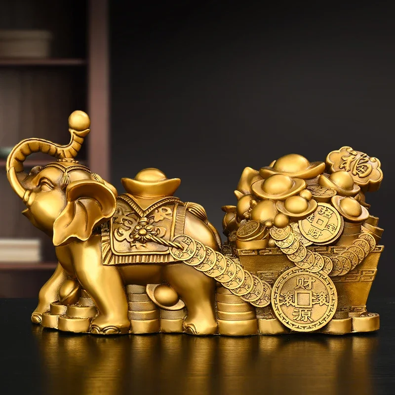 Copper Feng Shui Elephant Ornaments Elephant Pull Yuanbao Jubilee Ruyi Lucky Elephant Home Office Desktop Decor