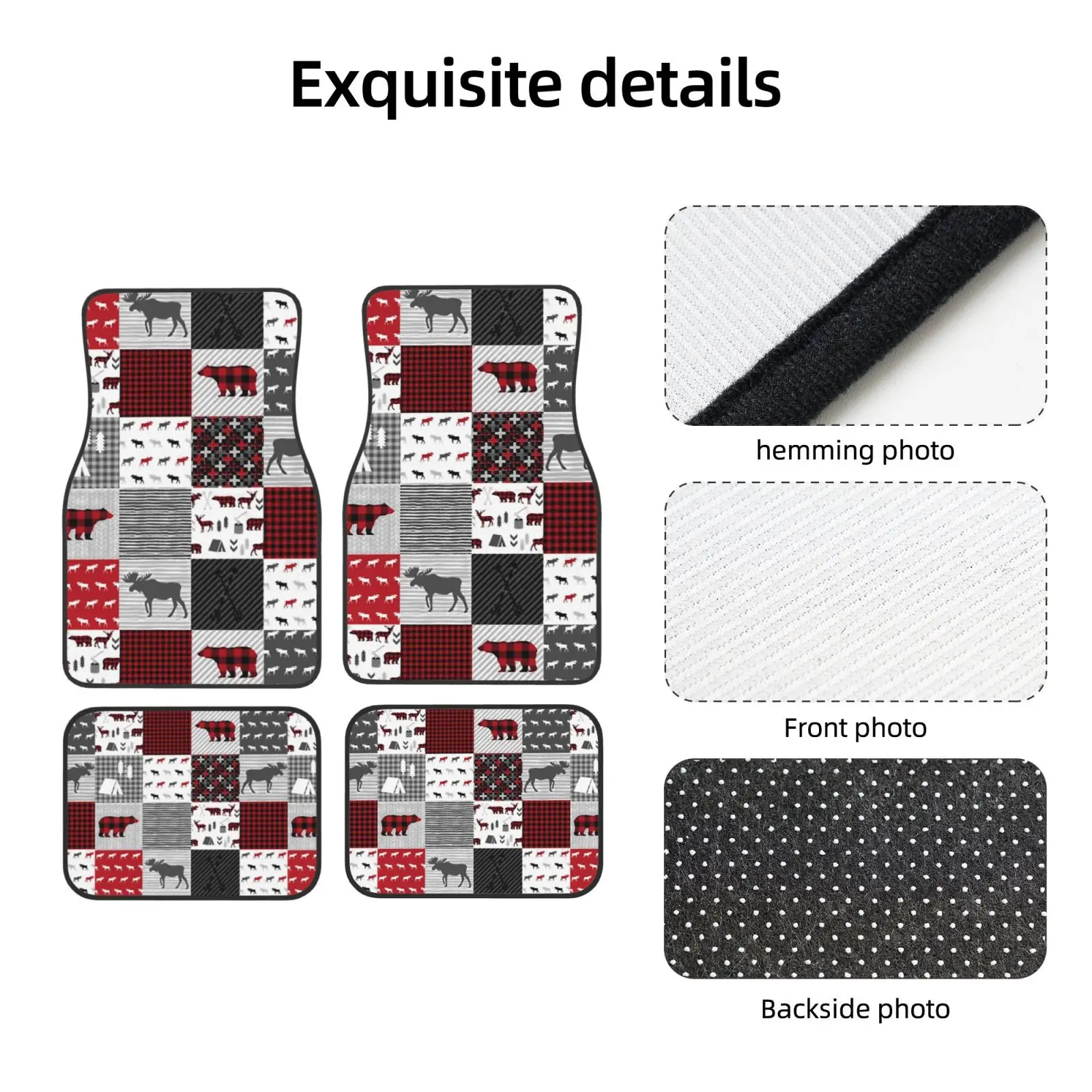 Bear Deer Checkered Pattern Car Floor Mats Non-Slip Carpets Rugs Front & Rear Car Foot Mats Set of 4 Pcs Auto Accessories Decor - view 4
