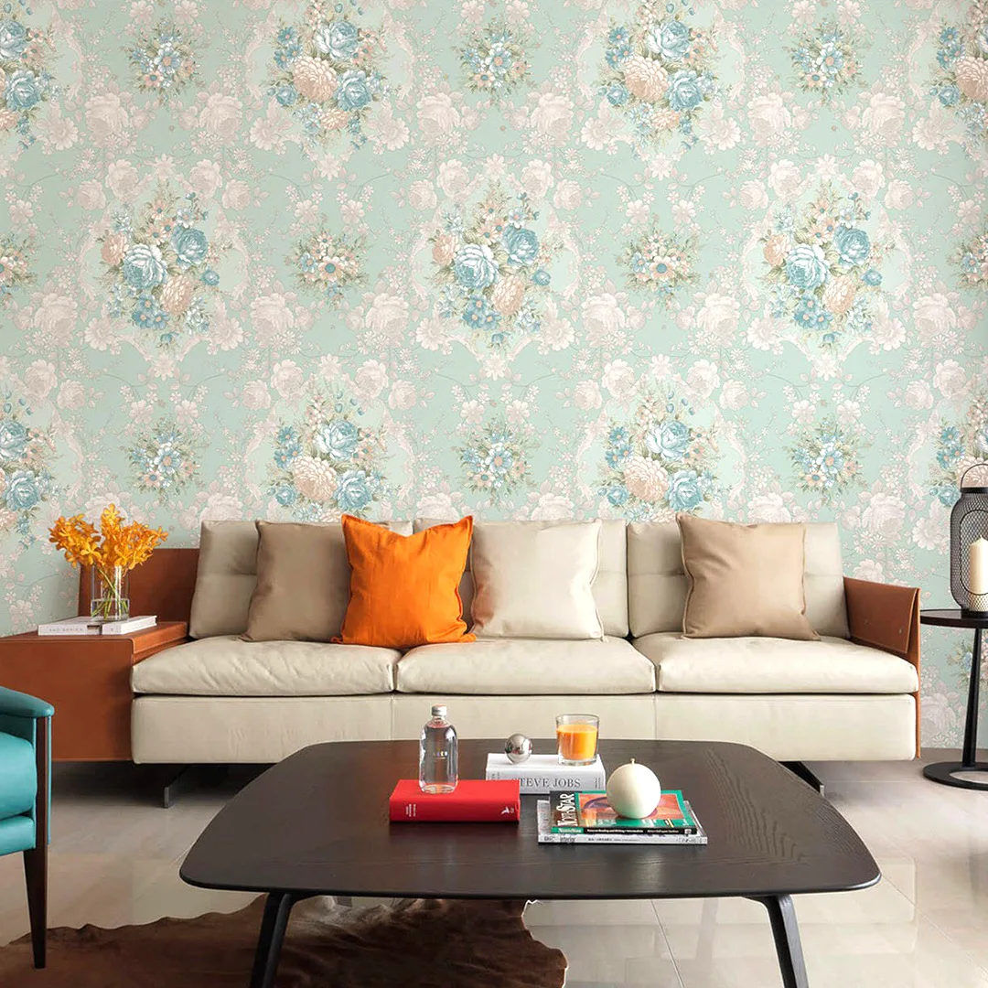 Light Green Floral Damask Wallpaper Home Hotel Decor Victorian Style Vintage Flower Wallcovering for Living Room Bedroom